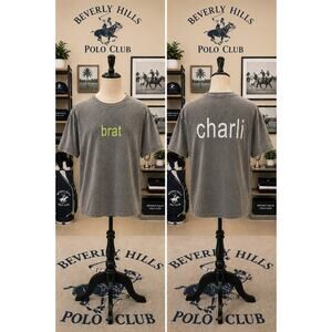 Charli XCX Brat Acid Wash Graphic Tee Size Large Gray Oversized Shirt